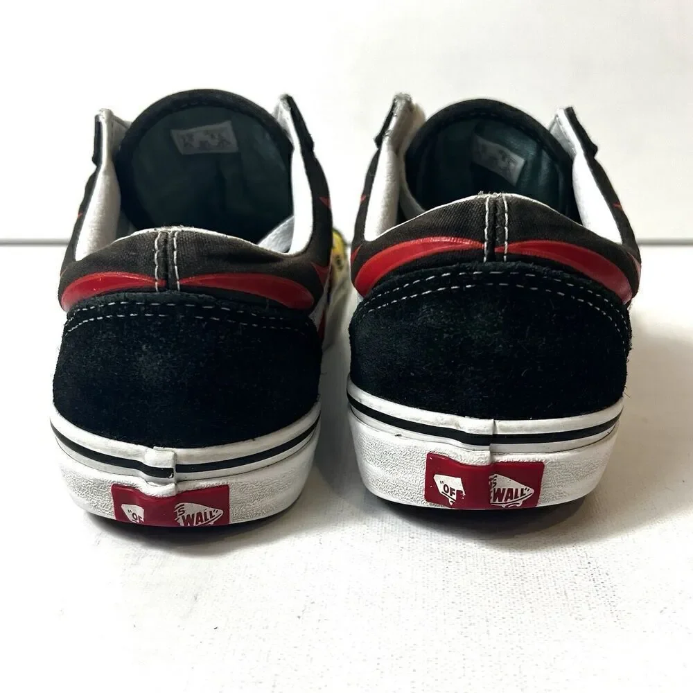 Vans Old Skool Flames Mens 7 Black Suede Canvas sneaker Shoes Lace Up Womens 8.5